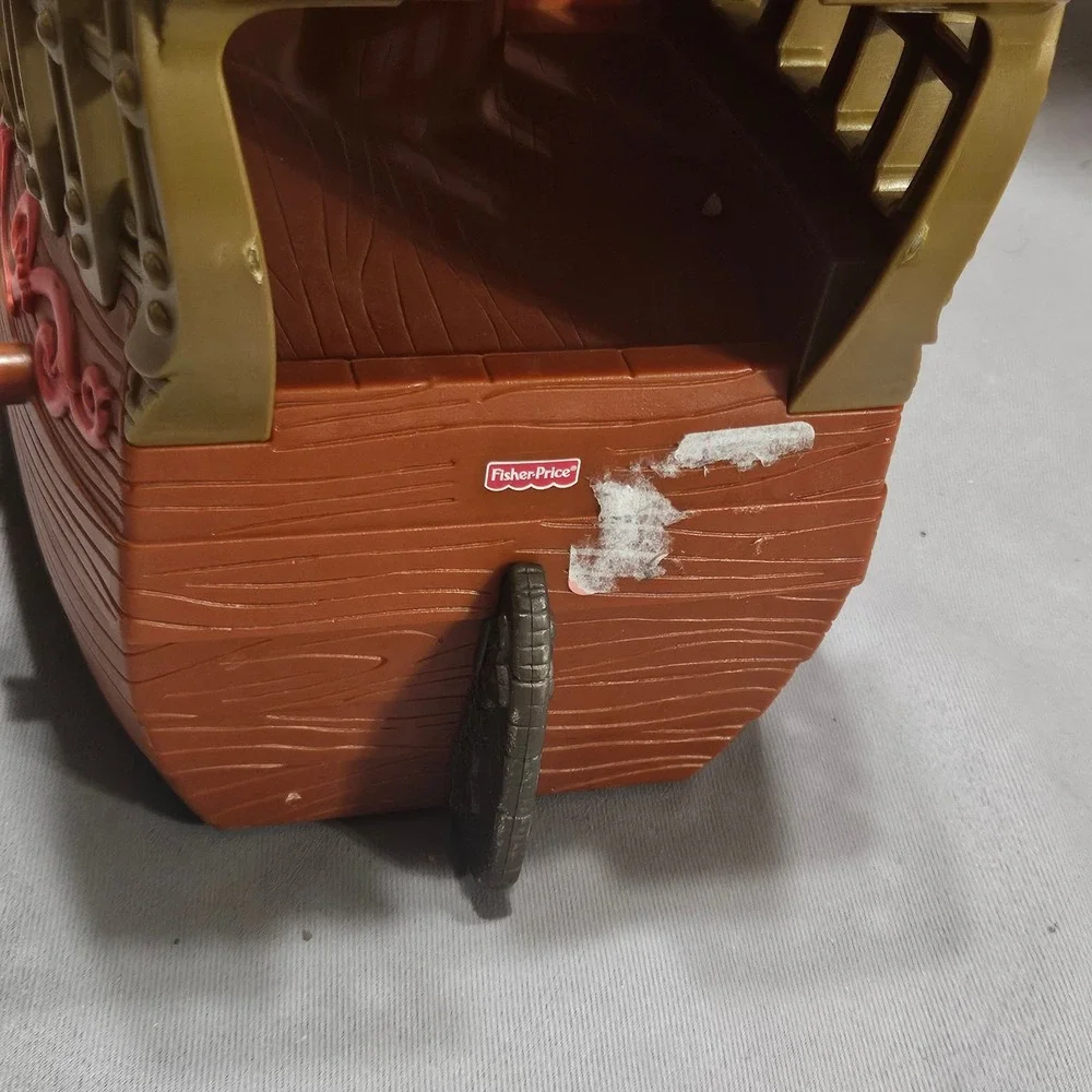 Vintage Fisher-Price Imaginext Pirate Ship Brown Yellow Red Sails 2006 Mattel